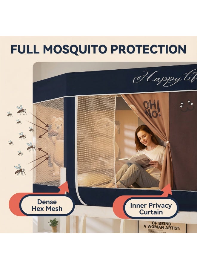 Y&D Blackout Upper Berth Bunk Bed Curtains Dormitory Room Lightproof Decorative Roommate Privacy Cover Canopy Photo Background Decor Backdrop Blackout Curtain 6 Panels with a Top - Image 3